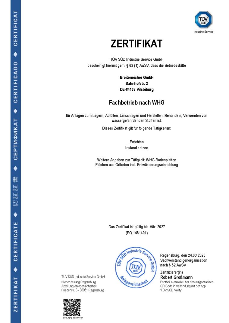 Fachbetrieb nach WHG, Breiteneicher GmbH, Vilsbiburg